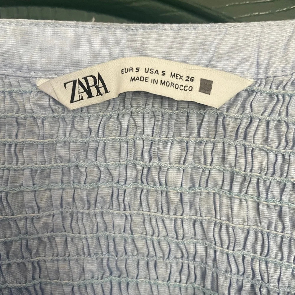 Zara Sky Blue Puff Sleeve Blouse